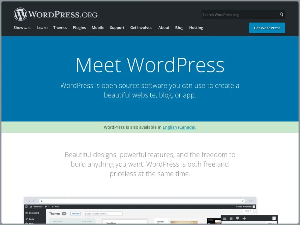  WordPress CMS Platform Screenshot 